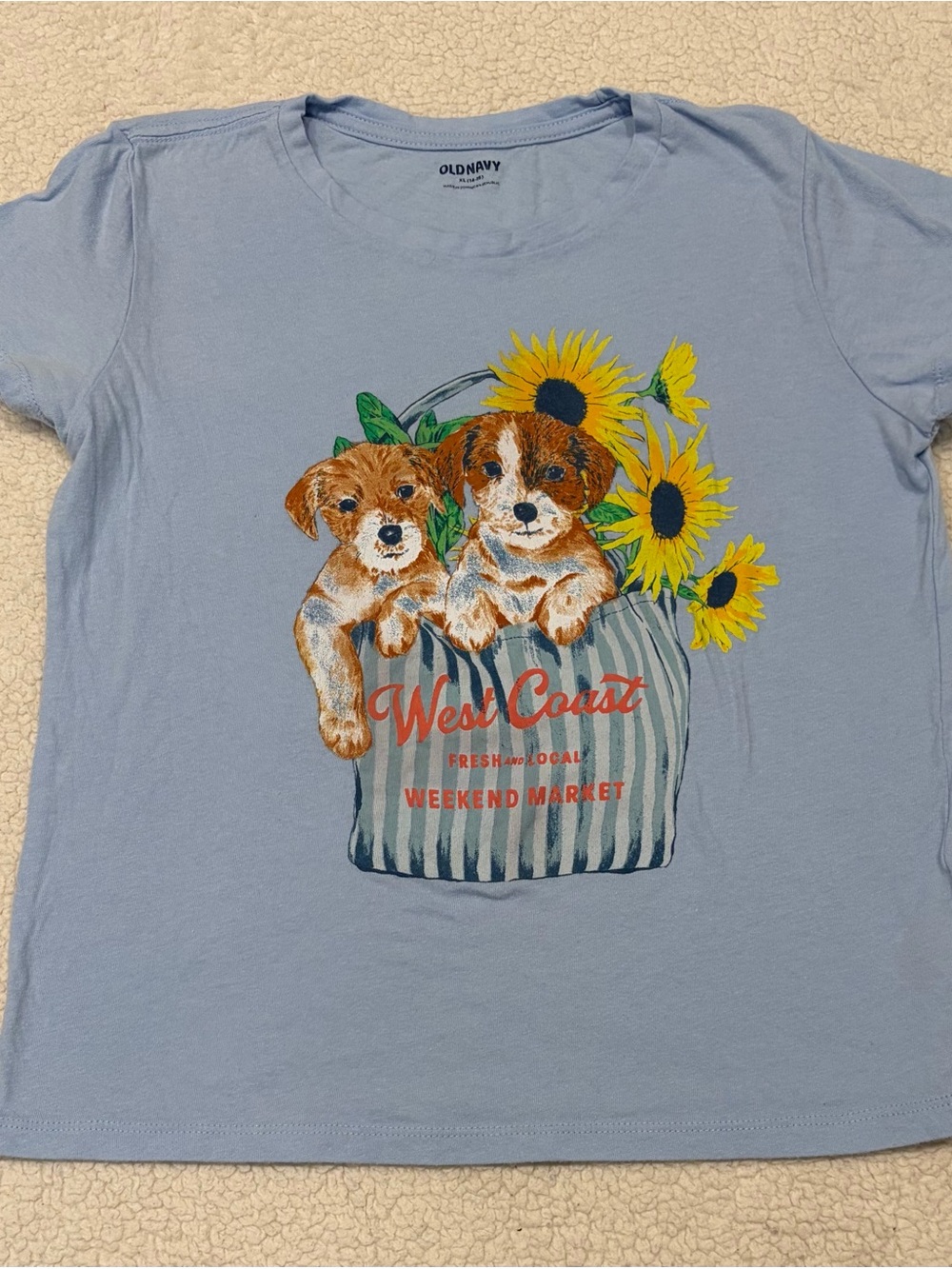 Old Navy "West Coast" Puppy & Sunflower Graphic T-Shirt